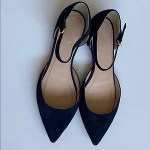 J Crew dark blue flats US 8 gold buckles